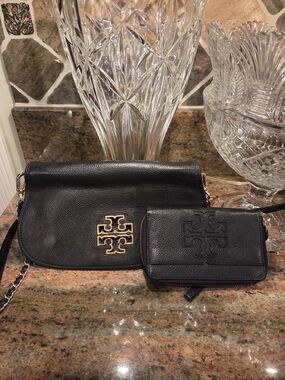 Tory Burch Black Leather Crossbody Bag with Matching Wallet